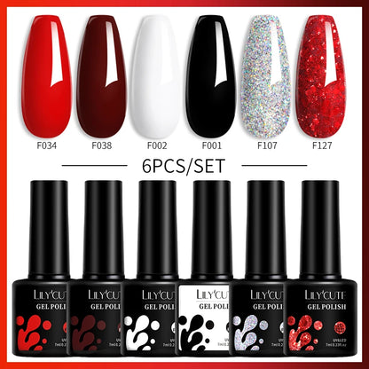 LILYCUTE 6Pcs/Set Gel Nail Polish Popular Colors In Autumn Semi Permanent Soak Off UV LED Nail Art Gels Nail Gel Polish