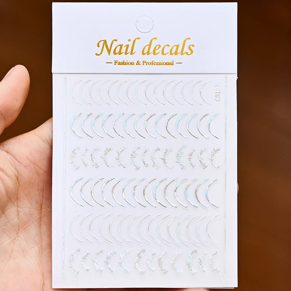 1Pc Silver Gold Lines Stripe Nail Sticker Decals Metal Strip Luxury Nails Slider 3D Self Adhesive Design Nail Art Stickers Paper