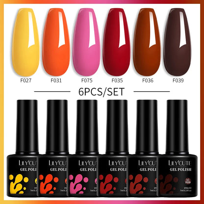 LILYCUTE 6Pcs/Set Gel Nail Polish Popular Colors In Autumn Semi Permanent Soak Off UV LED Nail Art Gels Nail Gel Polish