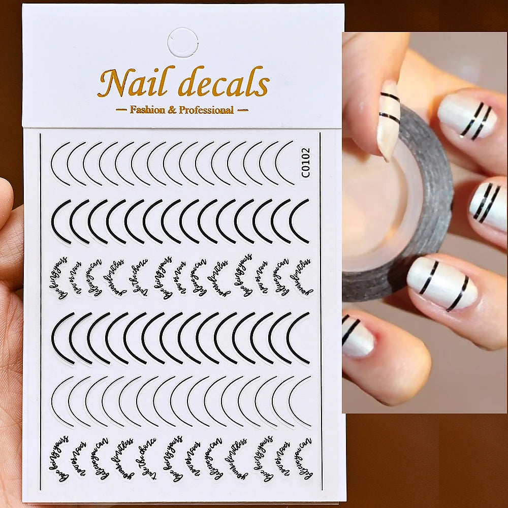 1Pc Silver Gold Lines Stripe Nail Sticker Decals Metal Strip Luxury Nails Slider 3D Self Adhesive Design Nail Art Stickers Paper