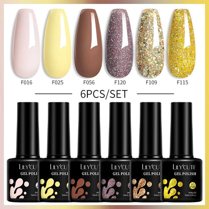 LILYCUTE 6Pcs/Set Gel Nail Polish Popular Colors In Autumn Semi Permanent Soak Off UV LED Nail Art Gels Nail Gel Polish