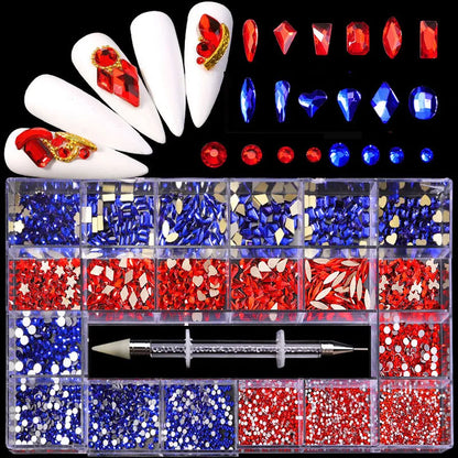 2800pcs Luxury Shiny Diamond Nail Art Rhinestones Crystal Decorations Set AB Glass 1pcs Pick Up Pen In Grids Box 21 Shape