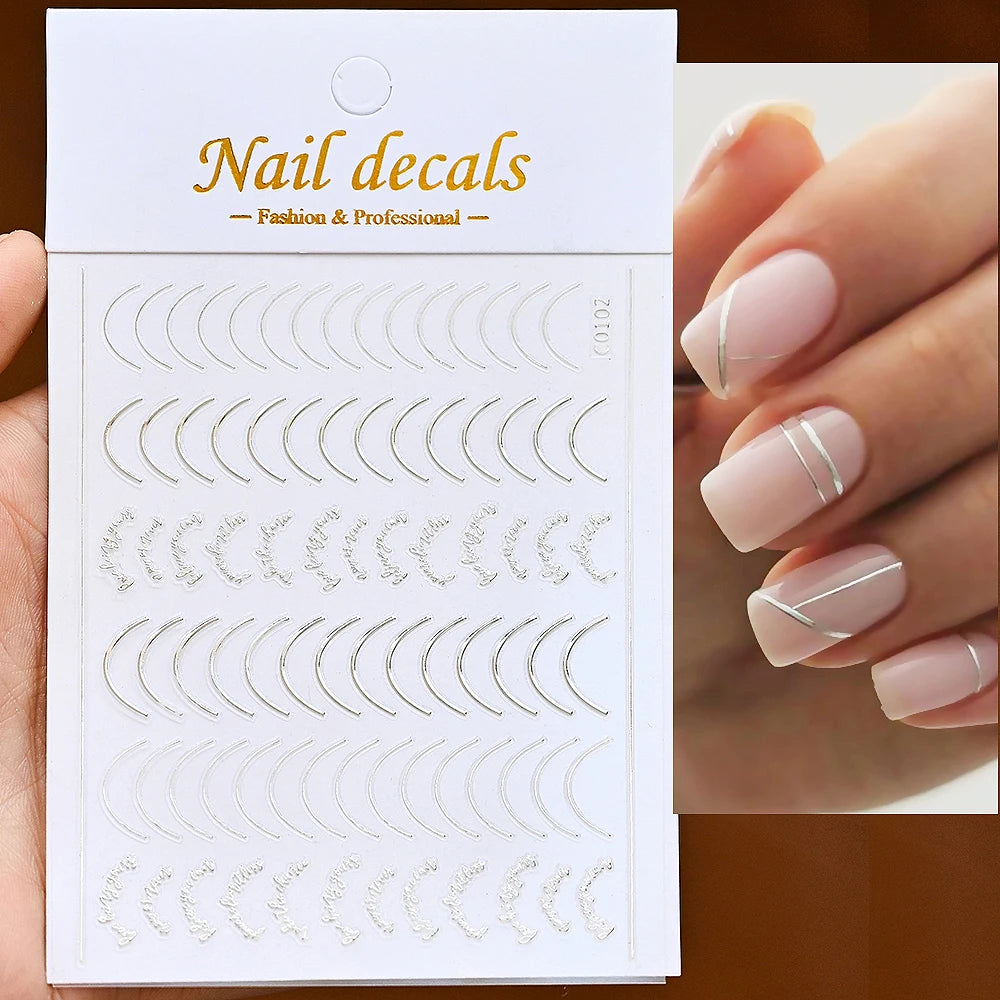 1Pc Silver Gold Lines Stripe Nail Sticker Decals Metal Strip Luxury Nails Slider 3D Self Adhesive Design Nail Art Stickers Paper