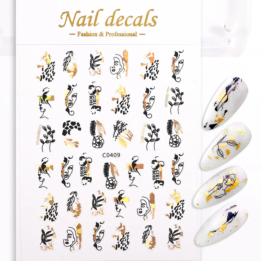 1Pc Silver Gold Lines Stripe Nail Sticker Decals Metal Strip Luxury Nails Slider 3D Self Adhesive Design Nail Art Stickers Paper