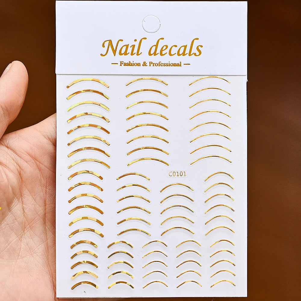 1Pc Silver Gold Lines Stripe Nail Sticker Decals Metal Strip Luxury Nails Slider 3D Self Adhesive Design Nail Art Stickers Paper