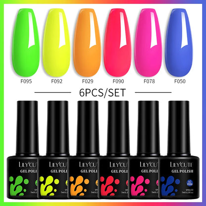 LILYCUTE 6Pcs/Set Gel Nail Polish Popular Colors In Autumn Semi Permanent Soak Off UV LED Nail Art Gels Nail Gel Polish