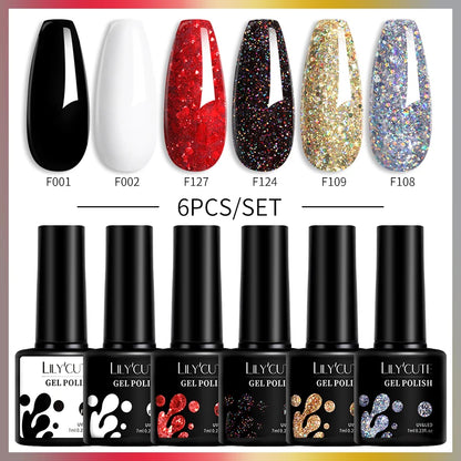 LILYCUTE 6Pcs/Set Gel Nail Polish Popular Colors In Autumn Semi Permanent Soak Off UV LED Nail Art Gels Nail Gel Polish