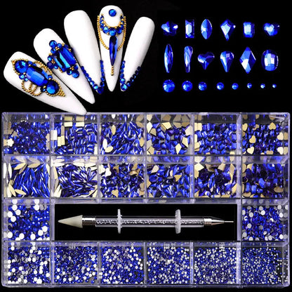 2800pcs Luxury Shiny Diamond Nail Art Rhinestones Crystal Decorations Set AB Glass 1pcs Pick Up Pen In Grids Box 21 Shape