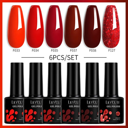 LILYCUTE 6Pcs/Set Gel Nail Polish Popular Colors In Autumn Semi Permanent Soak Off UV LED Nail Art Gels Nail Gel Polish