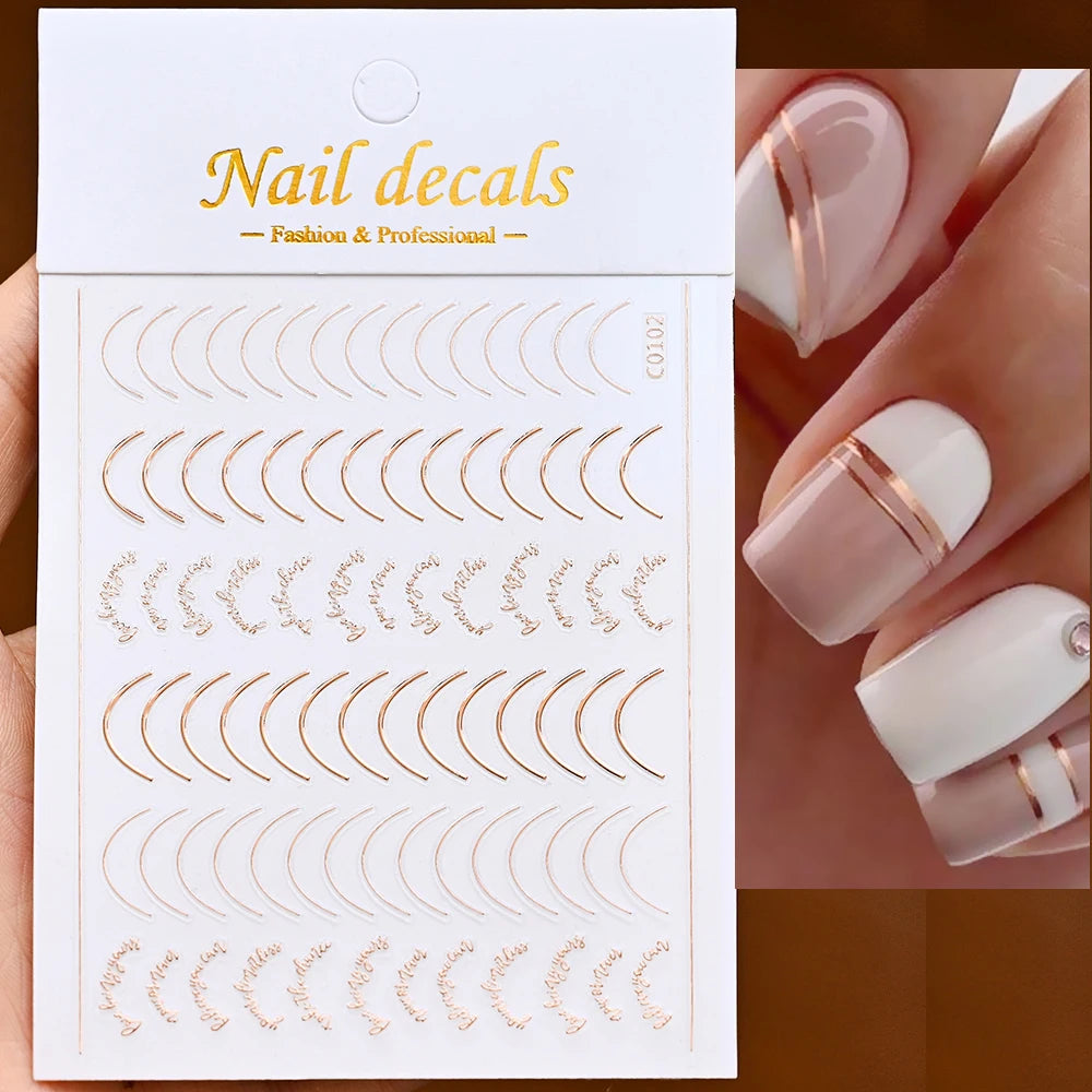 1Pc Silver Gold Lines Stripe Nail Sticker Decals Metal Strip Luxury Nails Slider 3D Self Adhesive Design Nail Art Stickers Paper