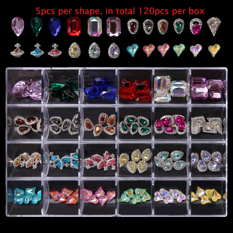 2800pcs Luxury Shiny Diamond Nail Art Rhinestones Crystal Decorations Set AB Glass 1pcs Pick Up Pen In Grids Box 21 Shape