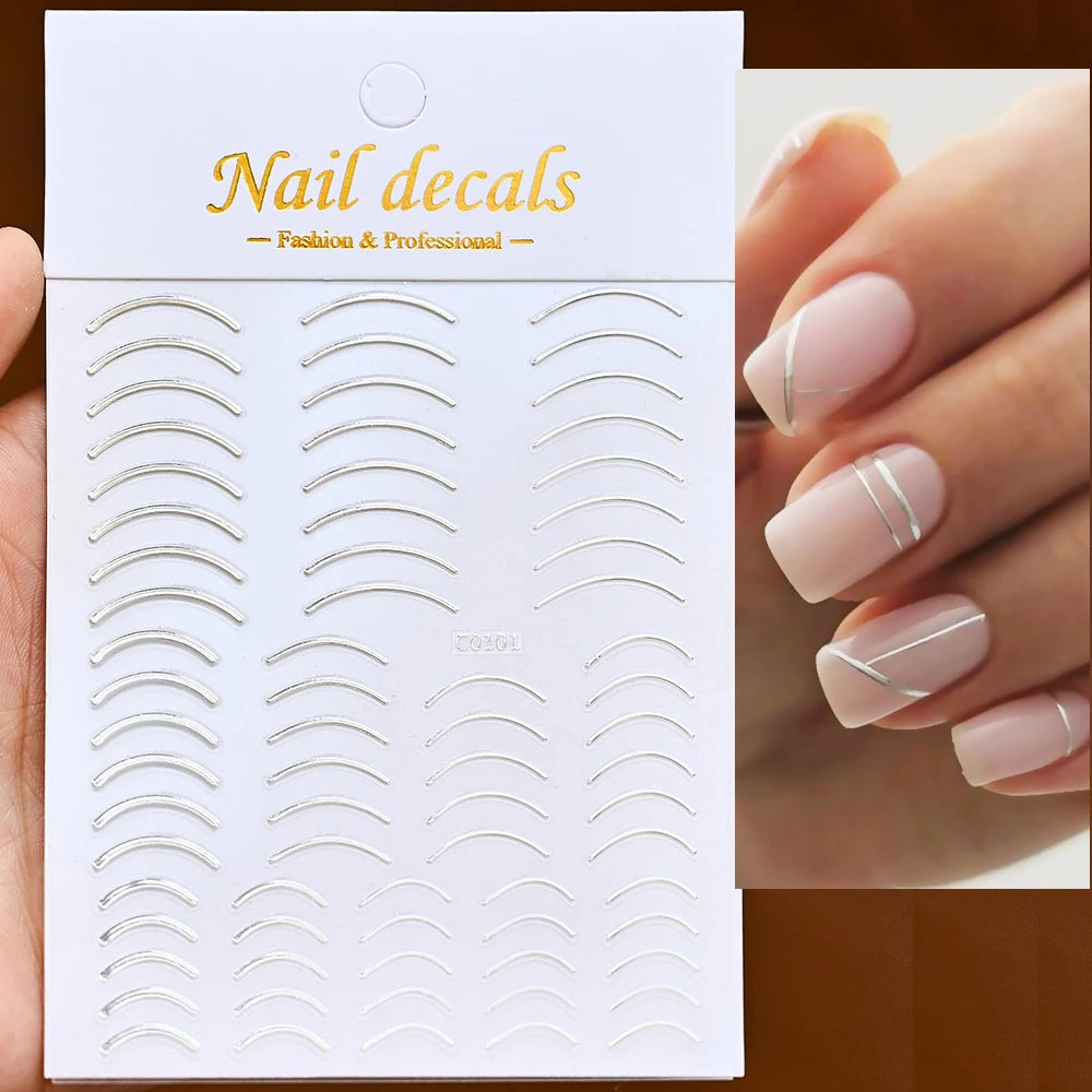 1Pc Silver Gold Lines Stripe Nail Sticker Decals Metal Strip Luxury Nails Slider 3D Self Adhesive Design Nail Art Stickers Paper