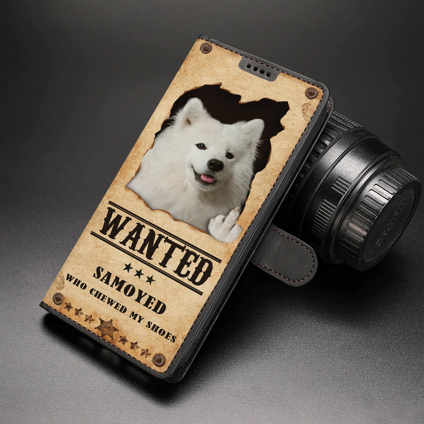 Samoyed Wanted - Lustige Handyhülle mit Geldbörse V1