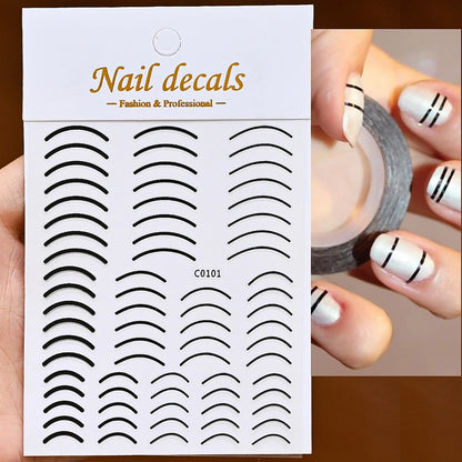 1Pc Silver Gold Lines Stripe Nail Sticker Decals Metal Strip Luxury Nails Slider 3D Self Adhesive Design Nail Art Stickers Paper