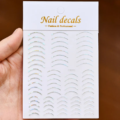 1Pc Silver Gold Lines Stripe Nail Sticker Decals Metal Strip Luxury Nails Slider 3D Self Adhesive Design Nail Art Stickers Paper