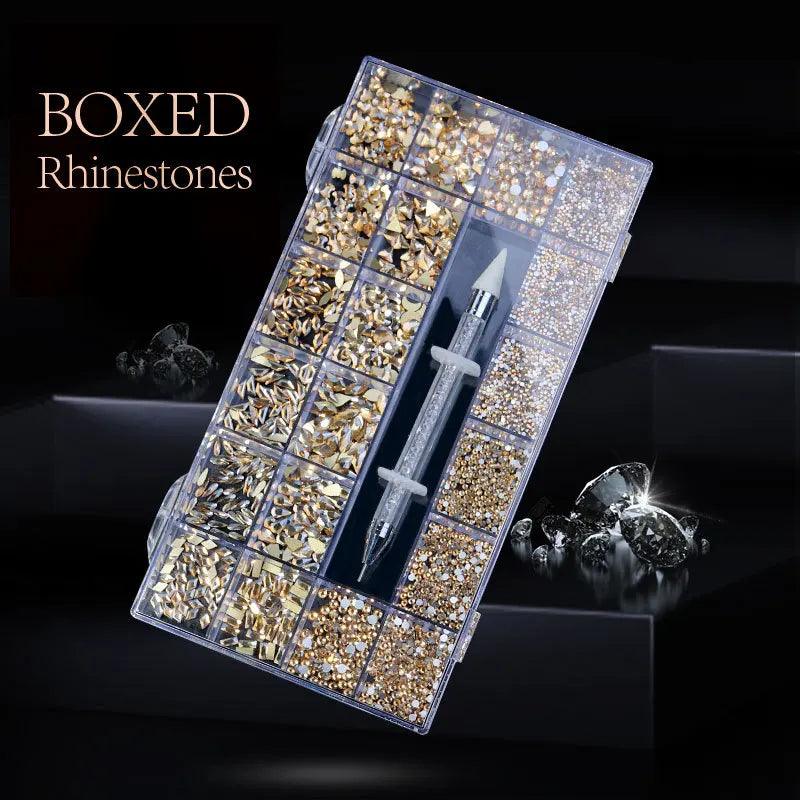 2800pcs Luxury Shiny Diamond Nail Art Rhinestones Crystal Decorations Set AB Glass 1pcs Pick Up Pen In Grids Box 21 Shape