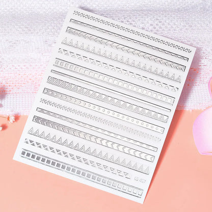 1Pc Silver Gold Lines Stripe Nail Sticker Decals Metal Strip Luxury Nails Slider 3D Self Adhesive Design Nail Art Stickers Paper