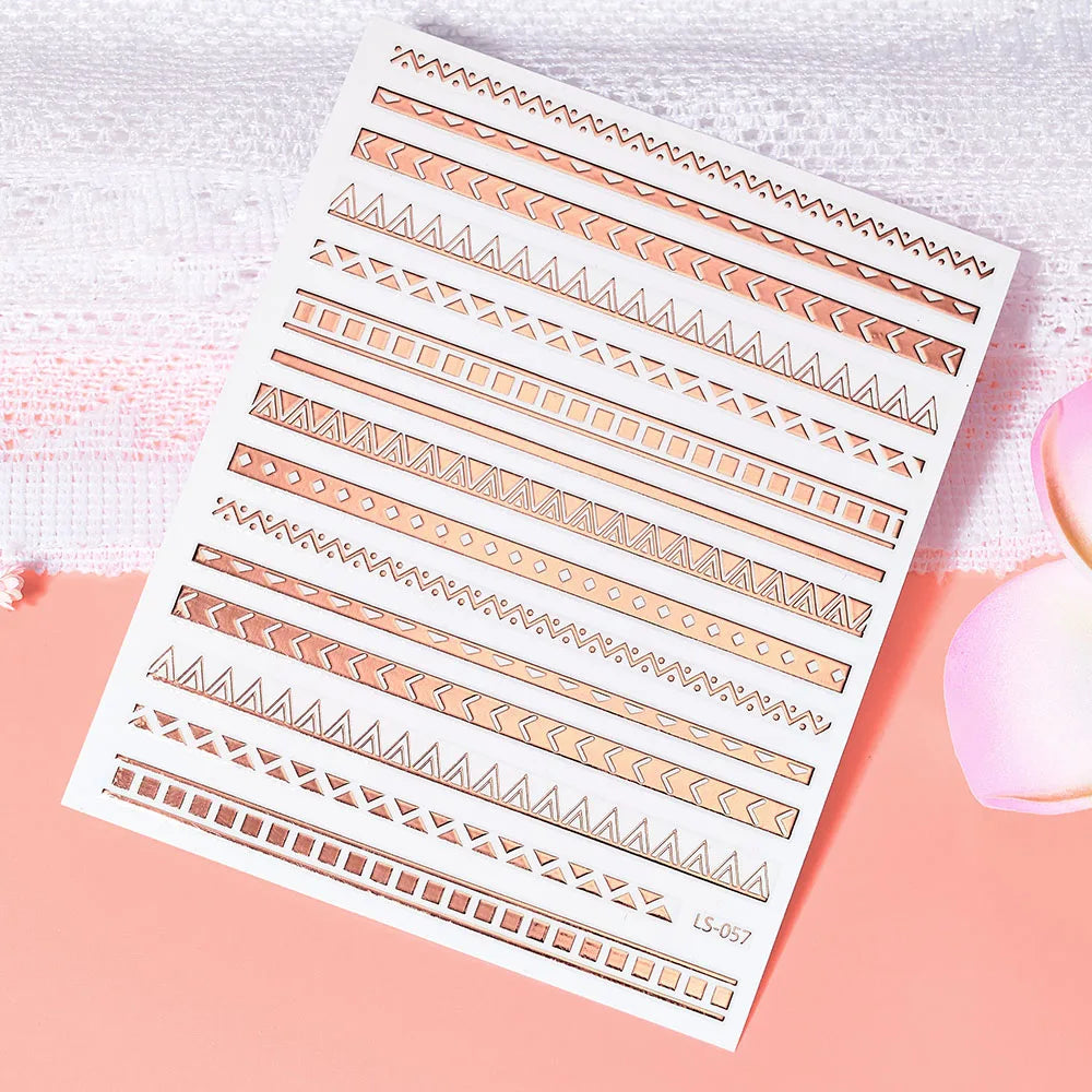 1Pc Silver Gold Lines Stripe Nail Sticker Decals Metal Strip Luxury Nails Slider 3D Self Adhesive Design Nail Art Stickers Paper