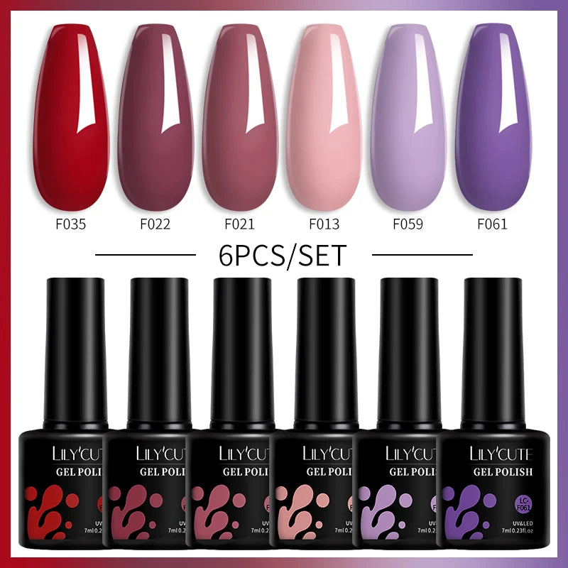 LILYCUTE 6Pcs/Set Gel Nail Polish Popular Colors In Autumn Semi Permanent Soak Off UV LED Nail Art Gels Nail Gel Polish