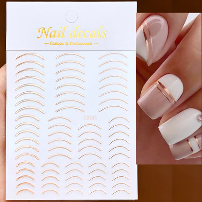 1Pc Silver Gold Lines Stripe Nail Sticker Decals Metal Strip Luxury Nails Slider 3D Self Adhesive Design Nail Art Stickers Paper