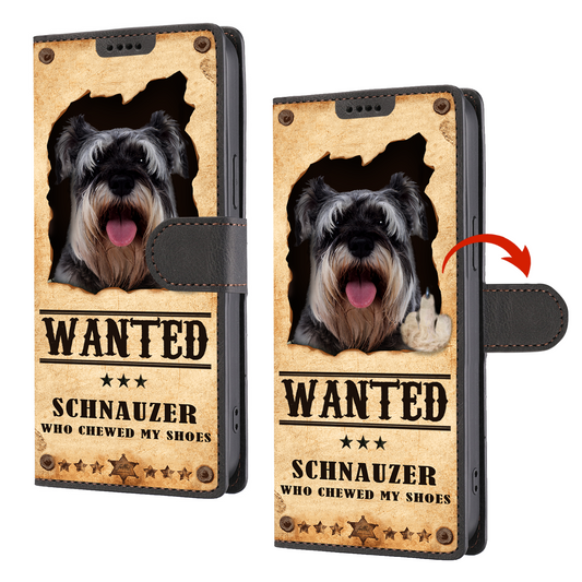Schnauzer Wanted - Étui portefeuille amusant pour téléphone V1