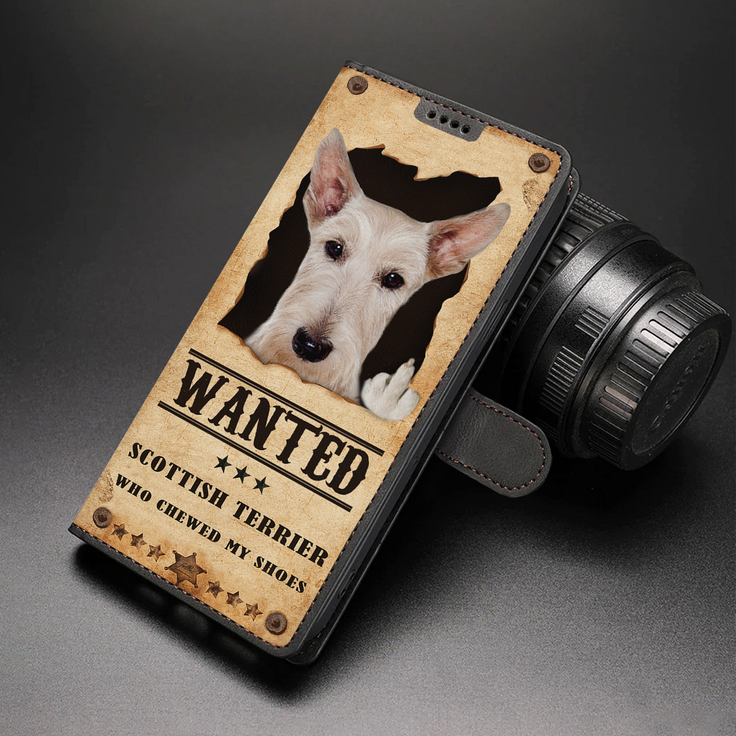 Scottish Terrier Wanted - Étui portefeuille amusant pour téléphone V1