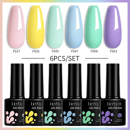 LILYCUTE 6Pcs/Set Gel Nail Polish Popular Colors In Autumn Semi Permanent Soak Off UV LED Nail Art Gels Nail Gel Polish