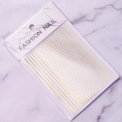 1Pc Silver Gold Lines Stripe Nail Sticker Decals Metal Strip Luxury Nails Slider 3D Self Adhesive Design Nail Art Stickers Paper