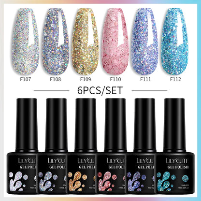 LILYCUTE 6Pcs/Set Gel Nail Polish Popular Colors In Autumn Semi Permanent Soak Off UV LED Nail Art Gels Nail Gel Polish