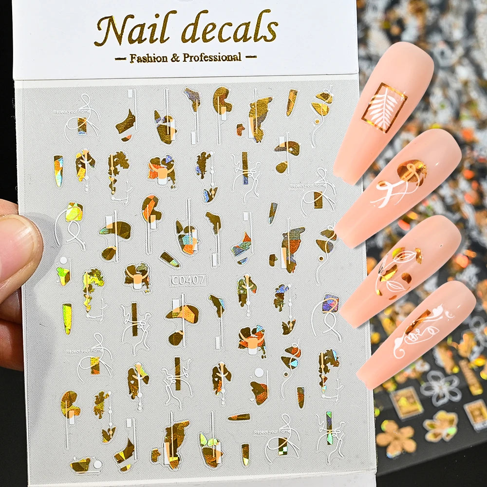 1Pc Silver Gold Lines Stripe Nail Sticker Decals Metal Strip Luxury Nails Slider 3D Self Adhesive Design Nail Art Stickers Paper