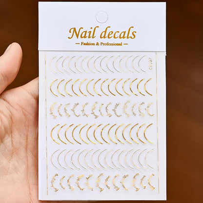 1Pc Silver Gold Lines Stripe Nail Sticker Decals Metal Strip Luxury Nails Slider 3D Self Adhesive Design Nail Art Stickers Paper