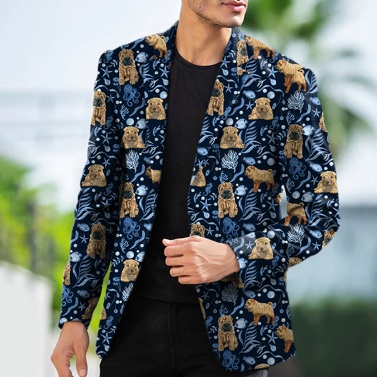 Shar Pei Men's Beach Time Hawaiian Blazer