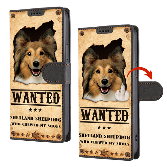 Shetland Sheepdog Wanted - Étui portefeuille amusant pour téléphone V1