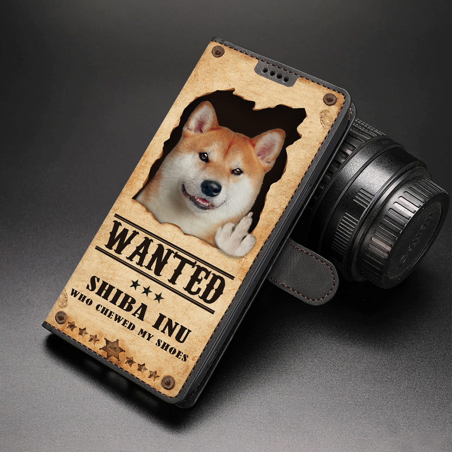 Shiba Inu Wanted - Lustige Handyhülle mit Geldbörse V1