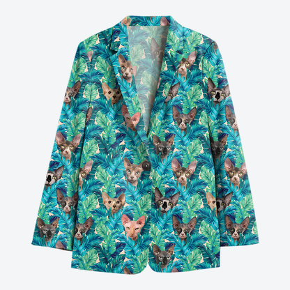 Sphynx Cat Women's Blue Leaves Hawaiian Blazer