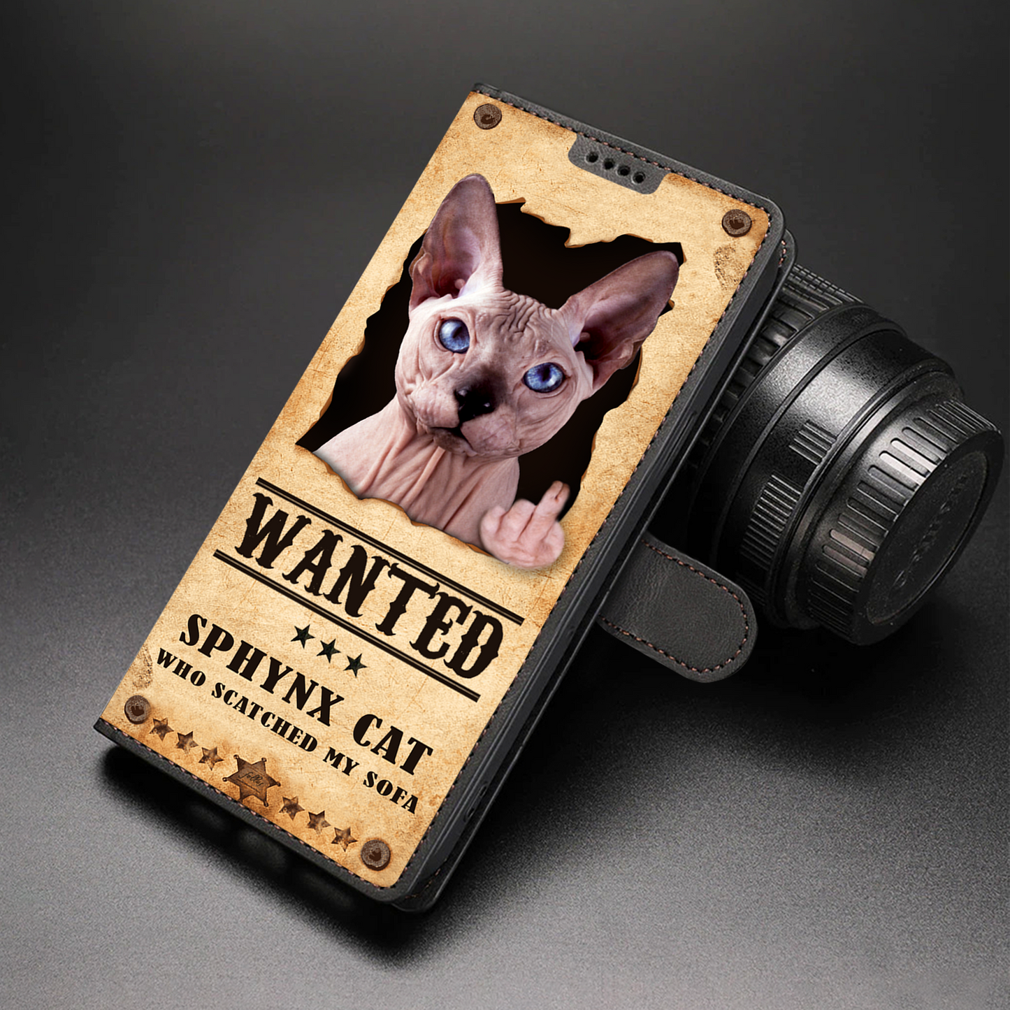 Sphynx Cat Wanted - Étui portefeuille amusant pour téléphone V1