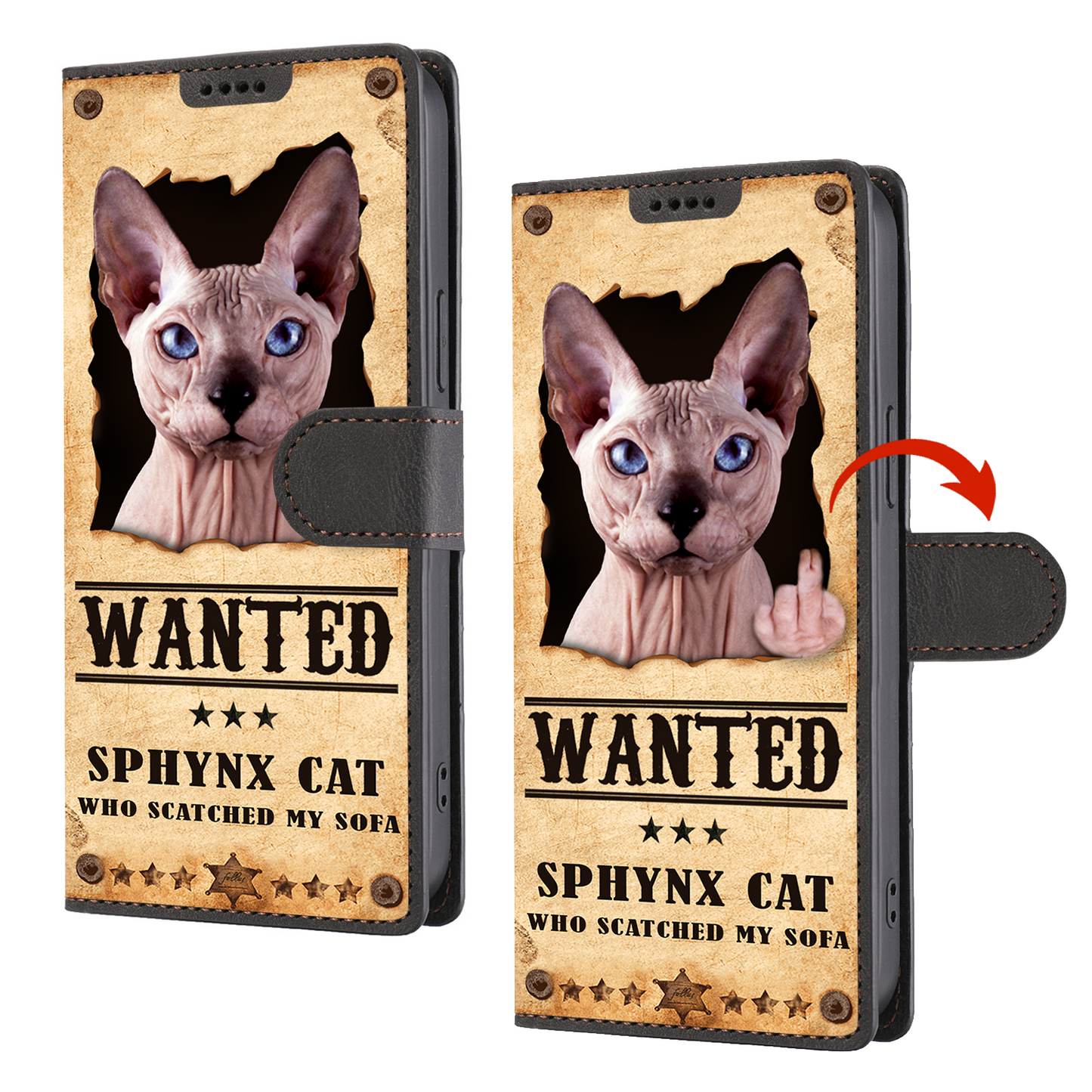 Sphynx Cat Wanted - Étui portefeuille amusant pour téléphone V1