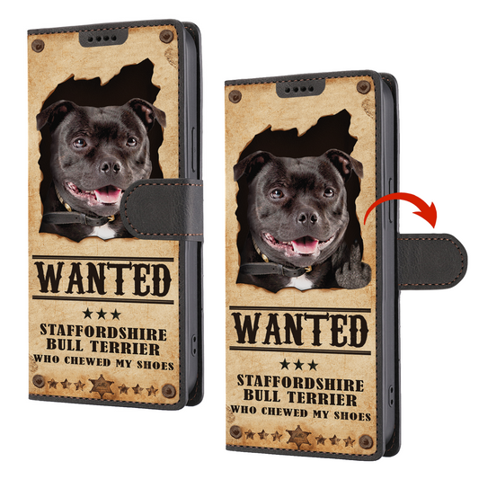 Staffordshire Bull Terrier Wanted - Étui portefeuille amusant pour téléphone V1