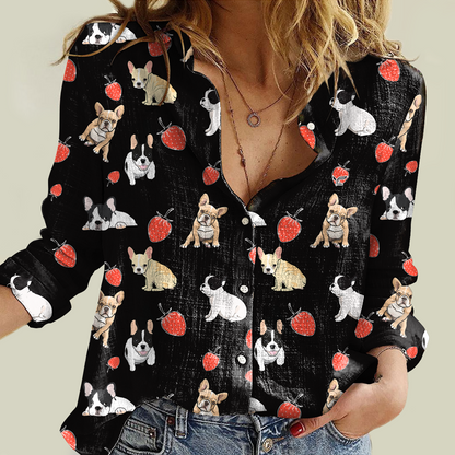 Erdbeere und französische Bulldogge – Damen-Shirt