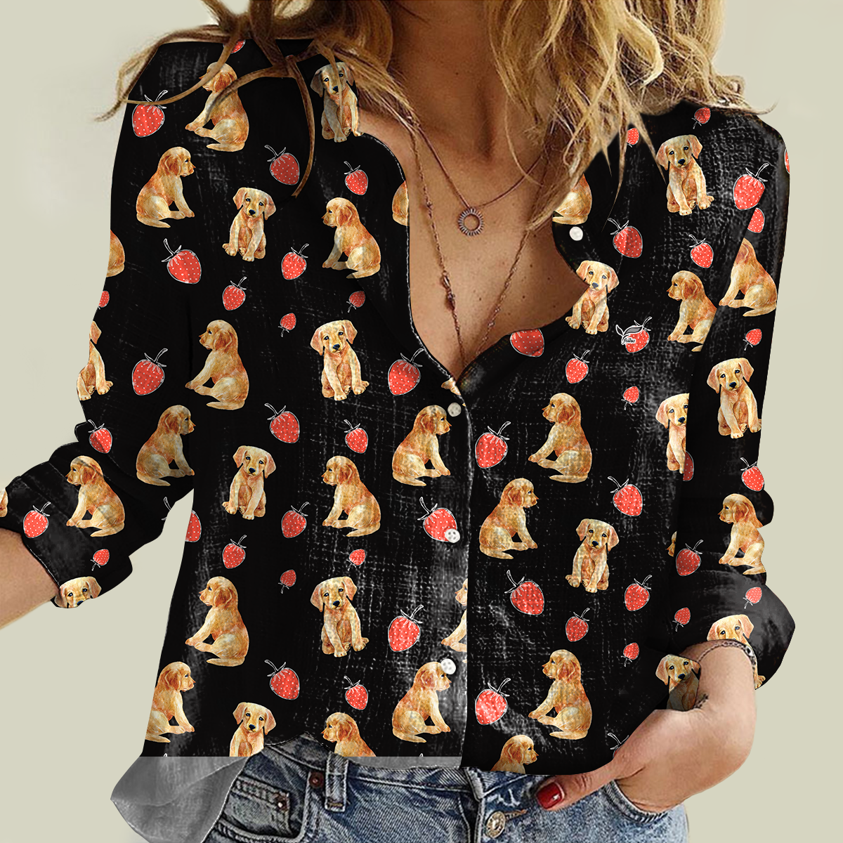 Strawberry And Golden Retriever - Women Shirt