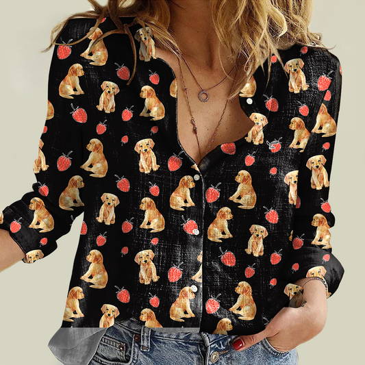 Erdbeere und Golden Retriever - Damen-Shirt