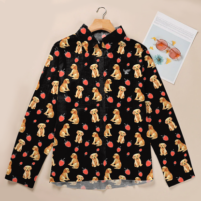 Erdbeere und Golden Retriever - Damen-Shirt