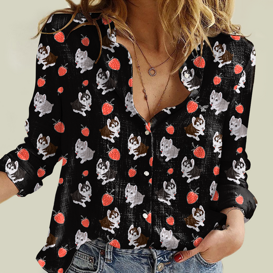 Erdbeere und Husky - Damen-Shirt