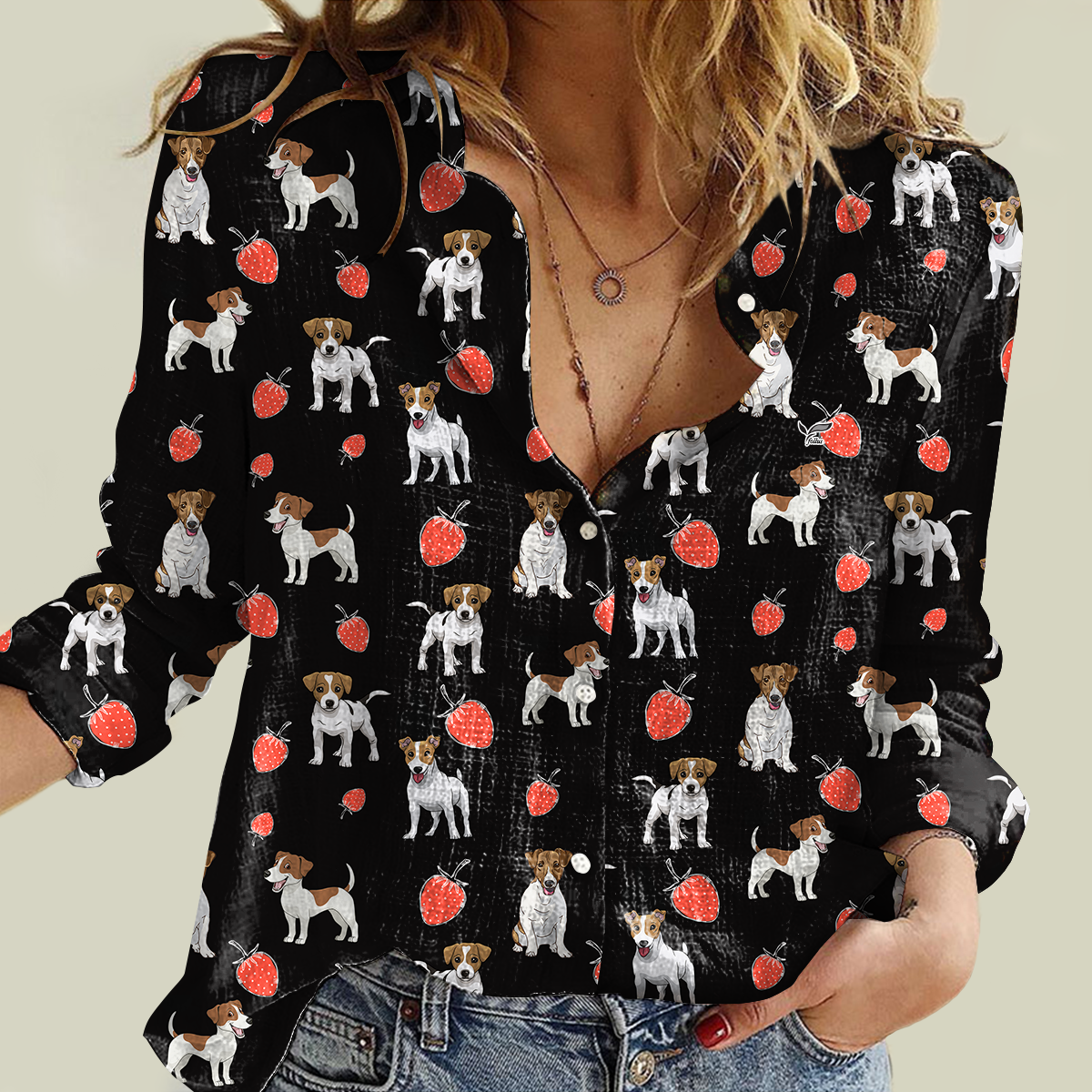 Erdbeere und Jack Russell Terrier - Damen-Shirt