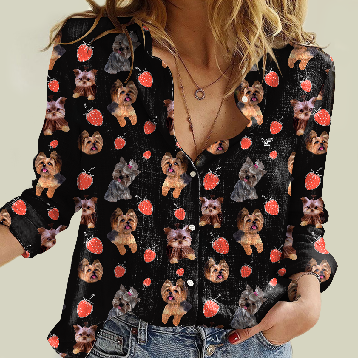 Fraise et Yorkshire Terrier - Chemise femme