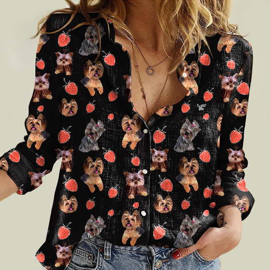 Erdbeere und Yorkshire Terrier - Damen-Shirt