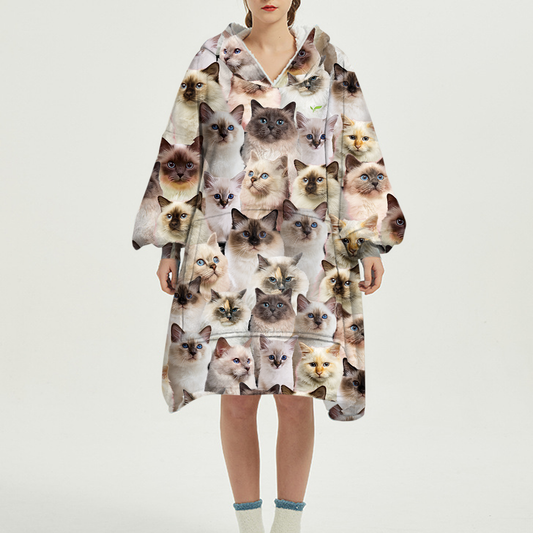 Warmer Winter mit Birma-Katzen – Fleece-Decke-Hoodie