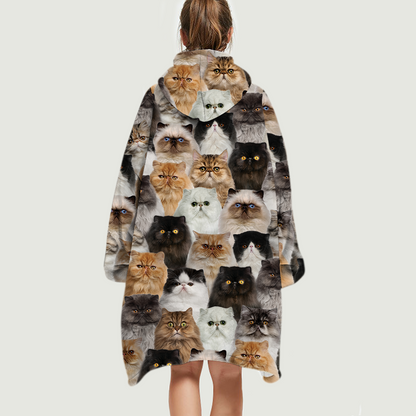 Warm Winter With Persian Cats - Fleece Blanket Hoodie