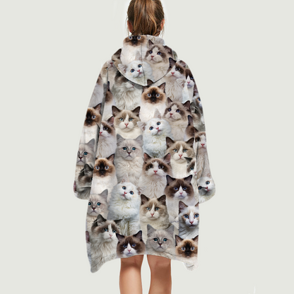 Warm Winter With Ragdoll Cats - Fleece Blanket Hoodie