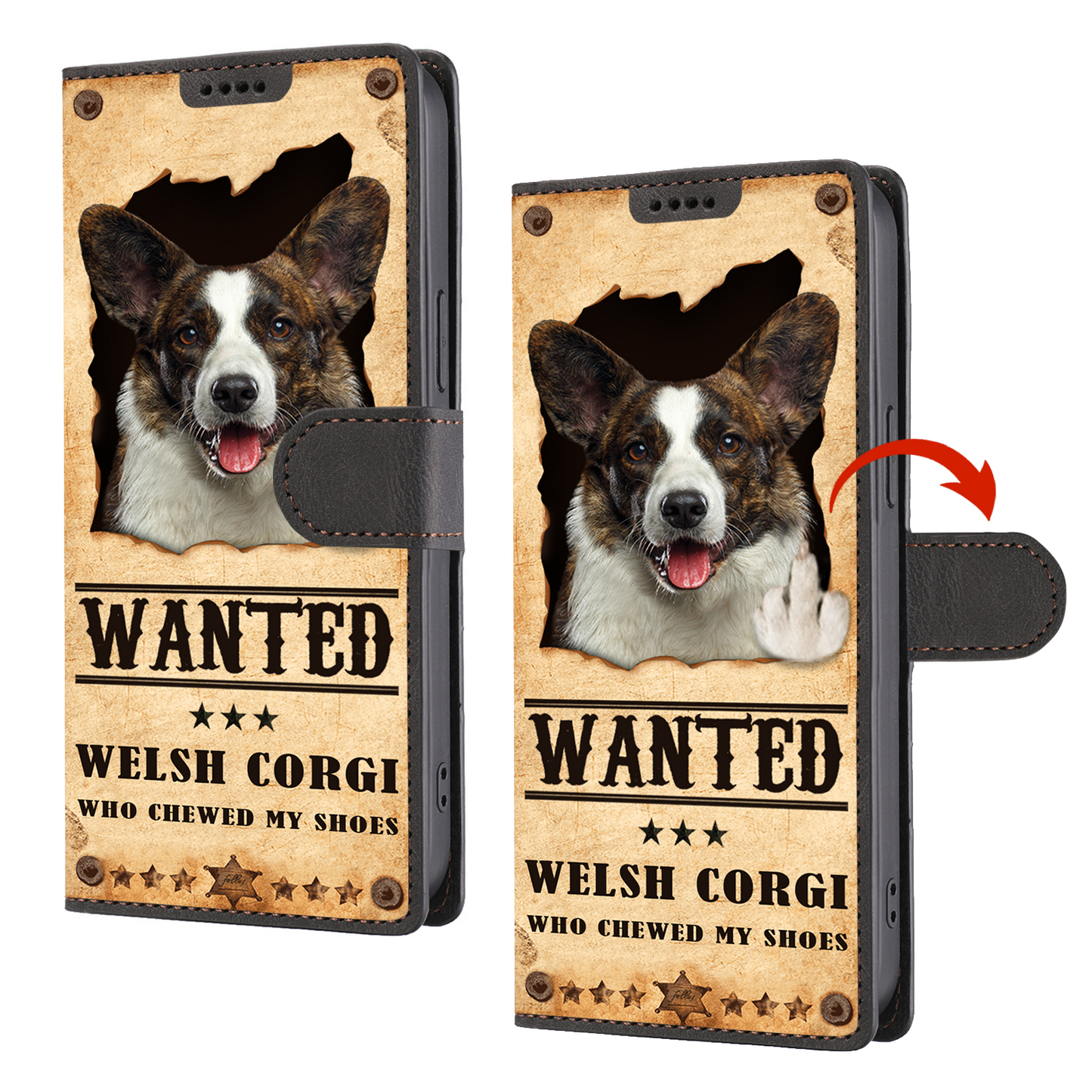 Welsh Corgi Wanted - Lustige Handyhülle mit Geldbörse V1